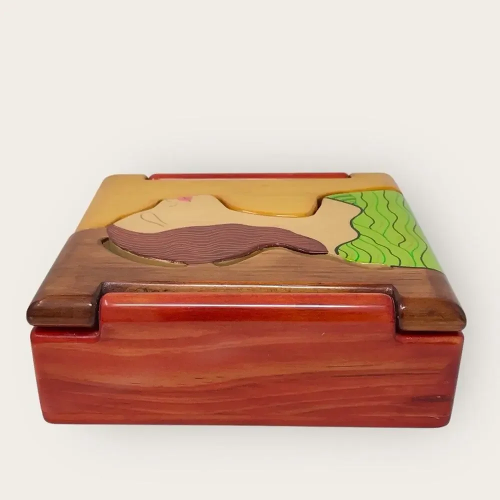 Hand Crafted Wooden Organica Funcionarte Jewelry Box Stash Trinket Box